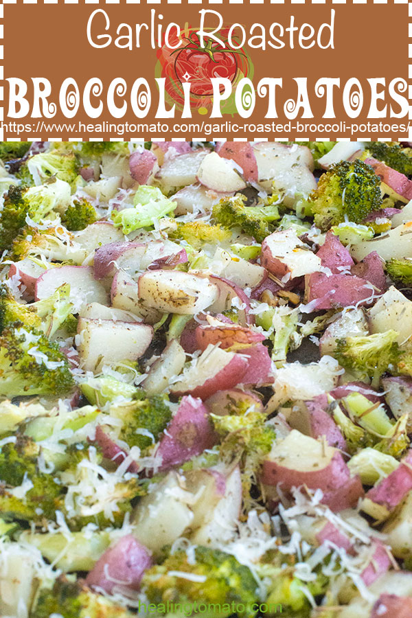 Sheet Pan Roasted Broccoli and Potatoes are a very simple combo of healthy comfort food. Con tonnellate di aglio #healingtomato #veganthanksgiving